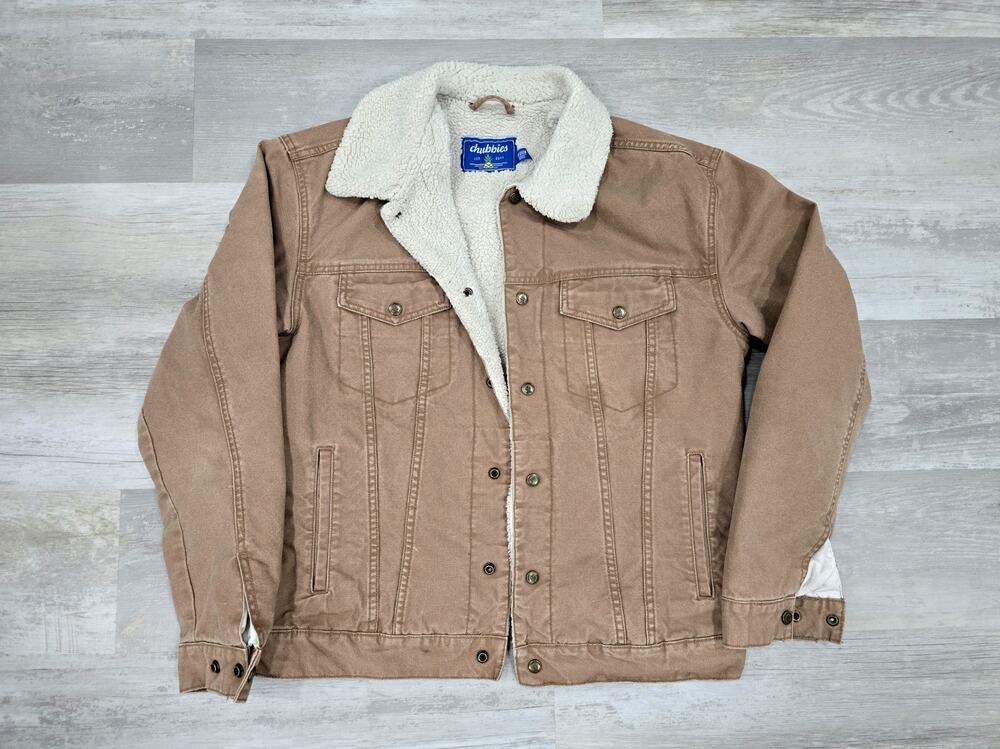Chubbies TAN Denim Jacket Sherpa Lined - Men's Small -EUC